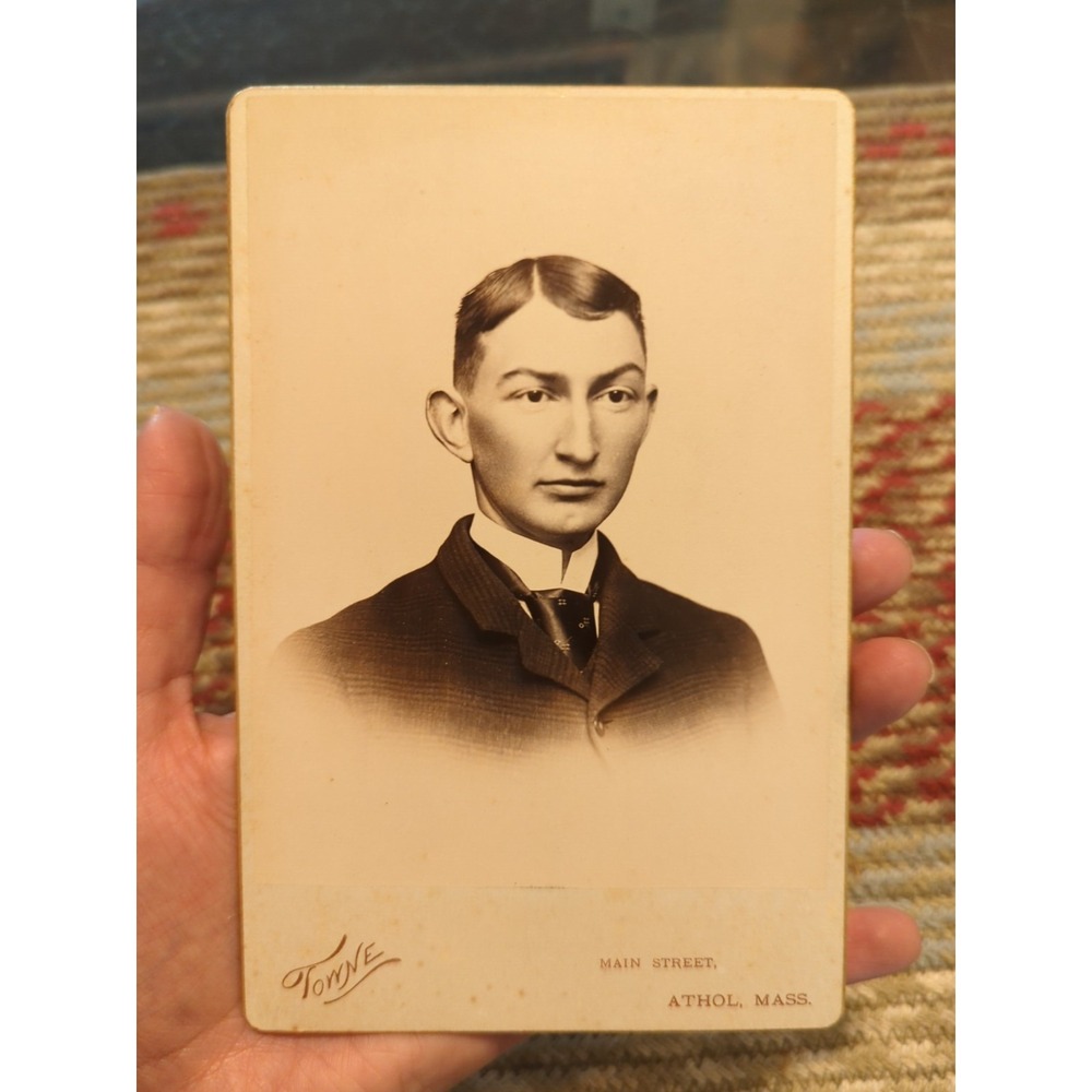 Antique Cabinet Card Gentleman Photo Victorian Portrait Athol Massachusetts